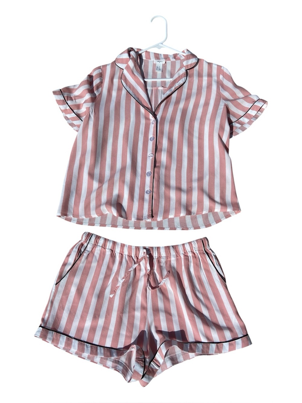 Striped Pink & White Short Sleeve Pajama Set - Women medium